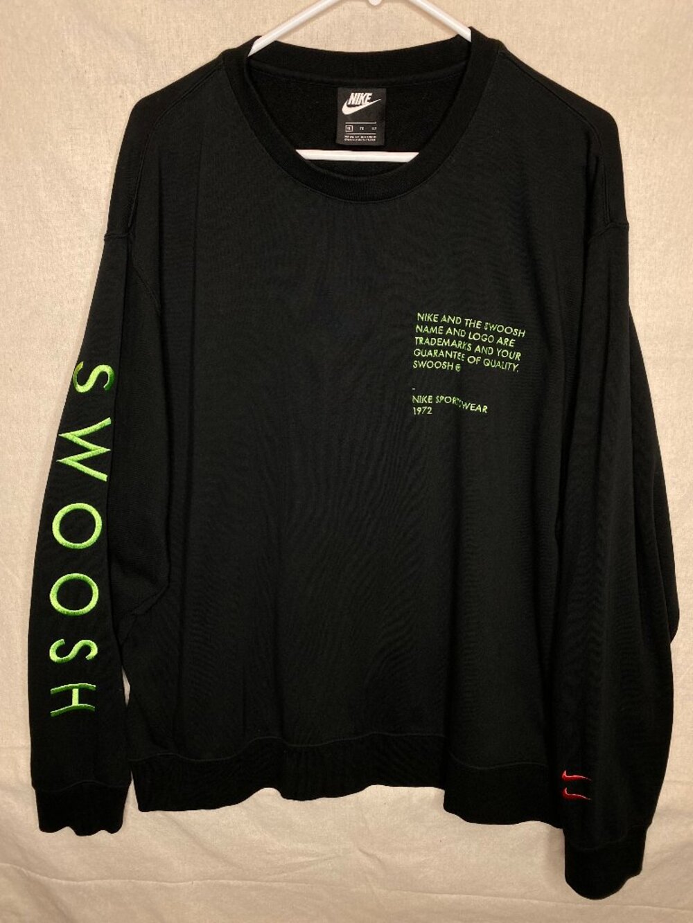 RARE Nike Sportswear Sweatshirt DOUBLE RED SWOOSH XL Black Fleece Lined Mens HTF